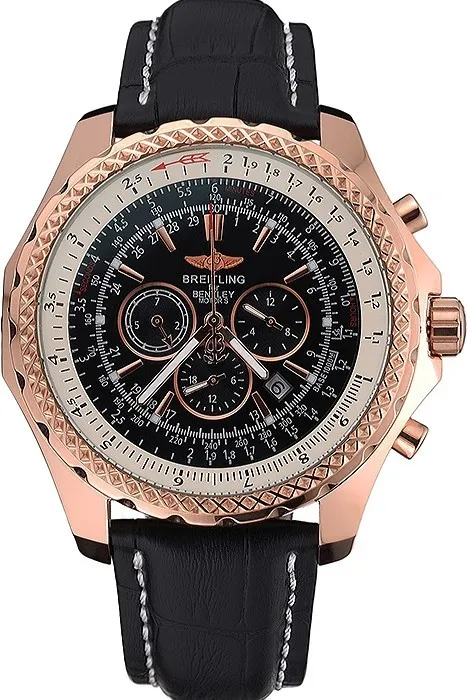 RepTime Watches Breitling Bentley Motors Speed Gold Case Black Dial Black Leather Bracelet 622232 0117