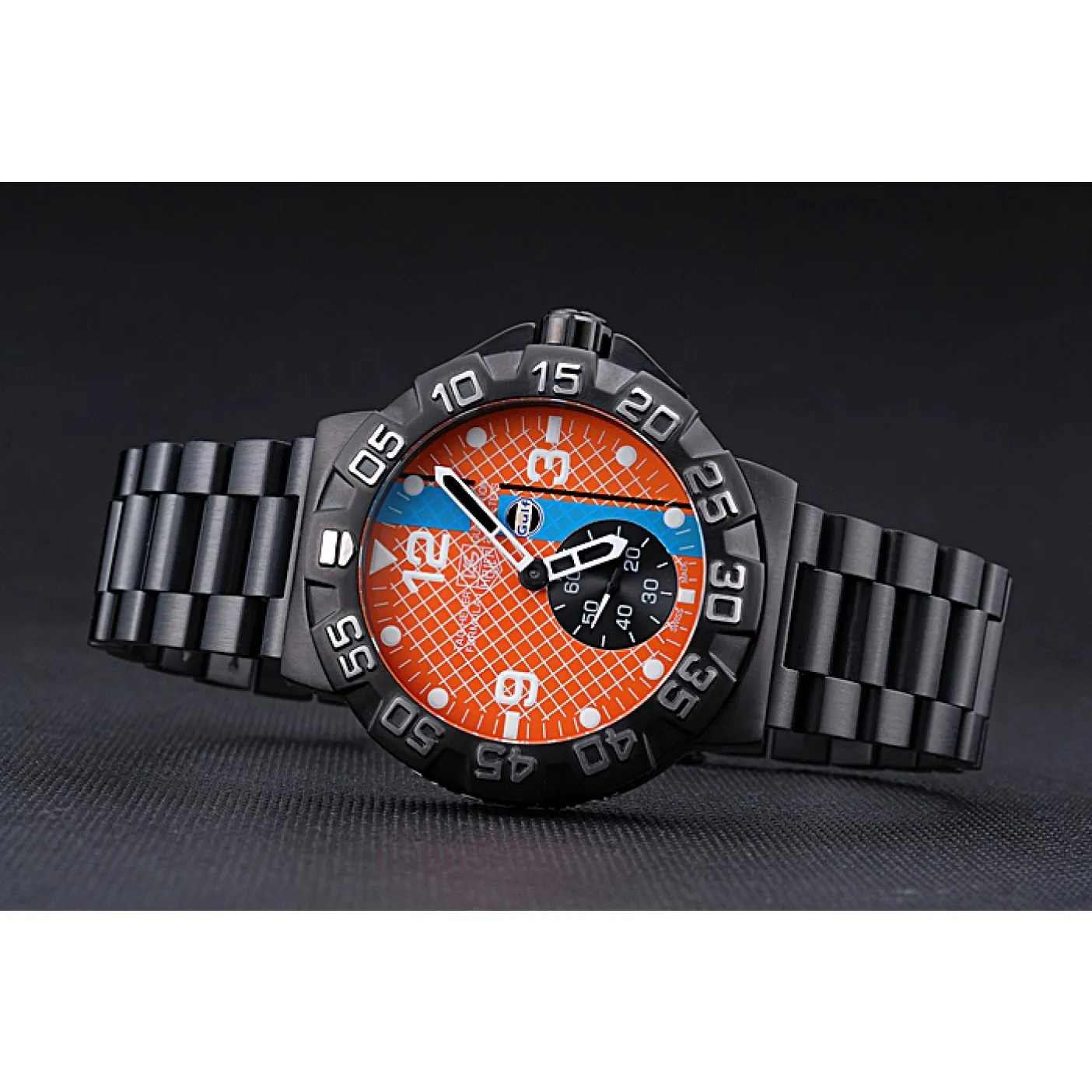 RepTime Watches Tag Heuer Formula One Special Gulf Edition Orange And Blue Dial Ion Plated Steinless Steel Bracelet 622291 0119