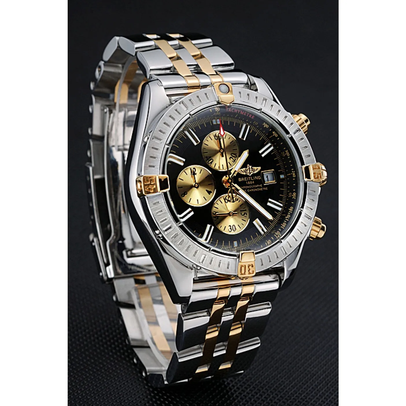 RepTime Watches Breitling Chronomat Black Dial Stainless Steel And Gold Bracelet 622429 0115