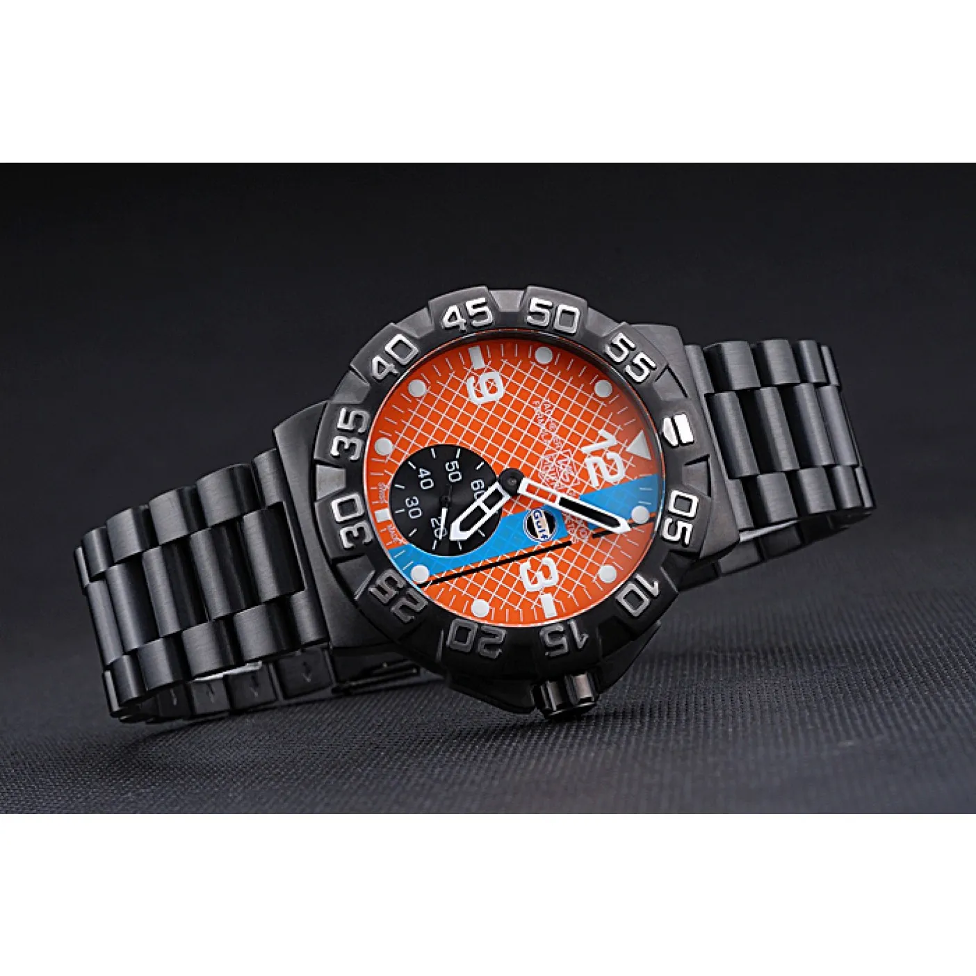 RepTime Watches Tag Heuer Formula One Special Gulf Edition Orange And Blue Dial Ion Plated Steinless Steel Bracelet 622291 0119