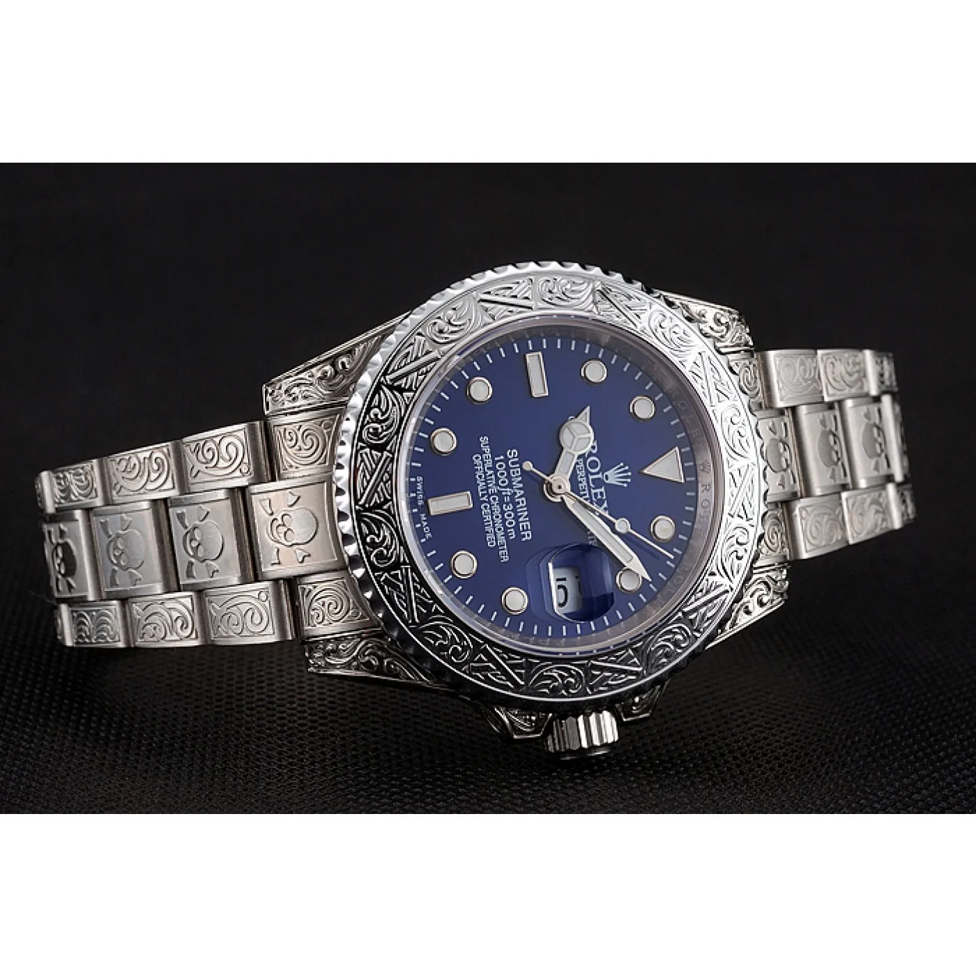 RepTime Watches Swiss Rolex Submariner Skull Limited Edition Blue Dial White Case And Bracelet 1454094 0117