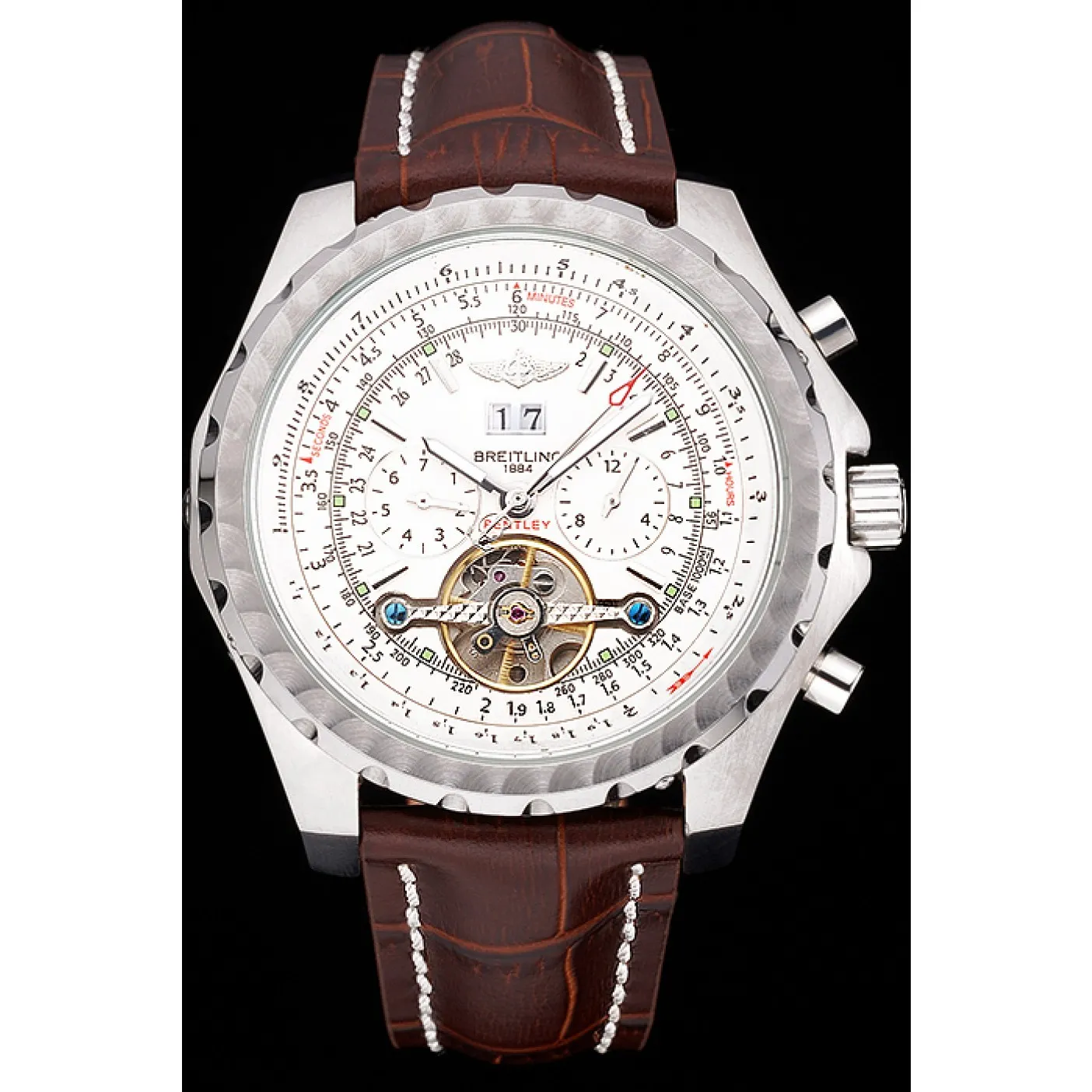 RepTime Watches Breitling Bentley Mulliner Tourbillon White Dial Stainless Steel Case Brown Leather Strap 622729 0115