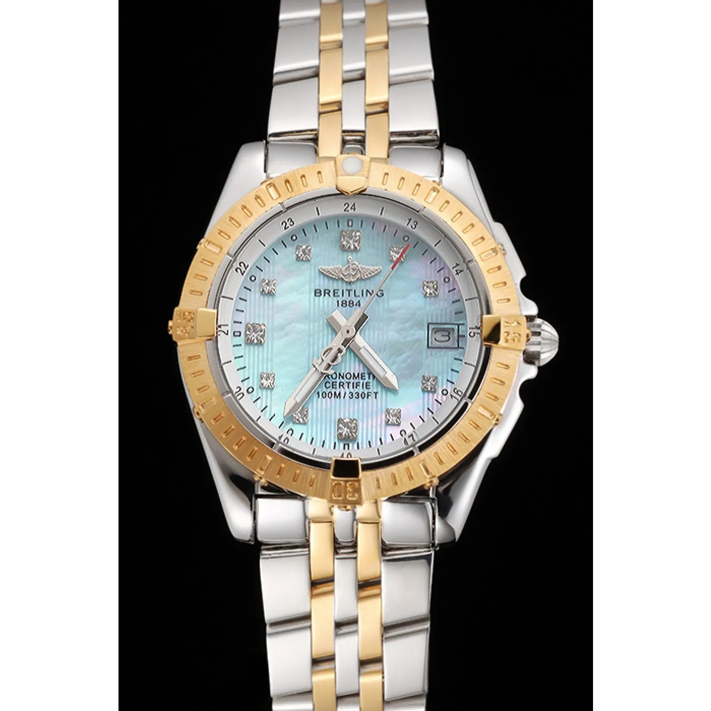 RepTime Watches Breitling Colt Lady Light Blue Dial Diamond Hour Marks Gold Bezel Stainless Steel Case Two Tone Bracelet 0115