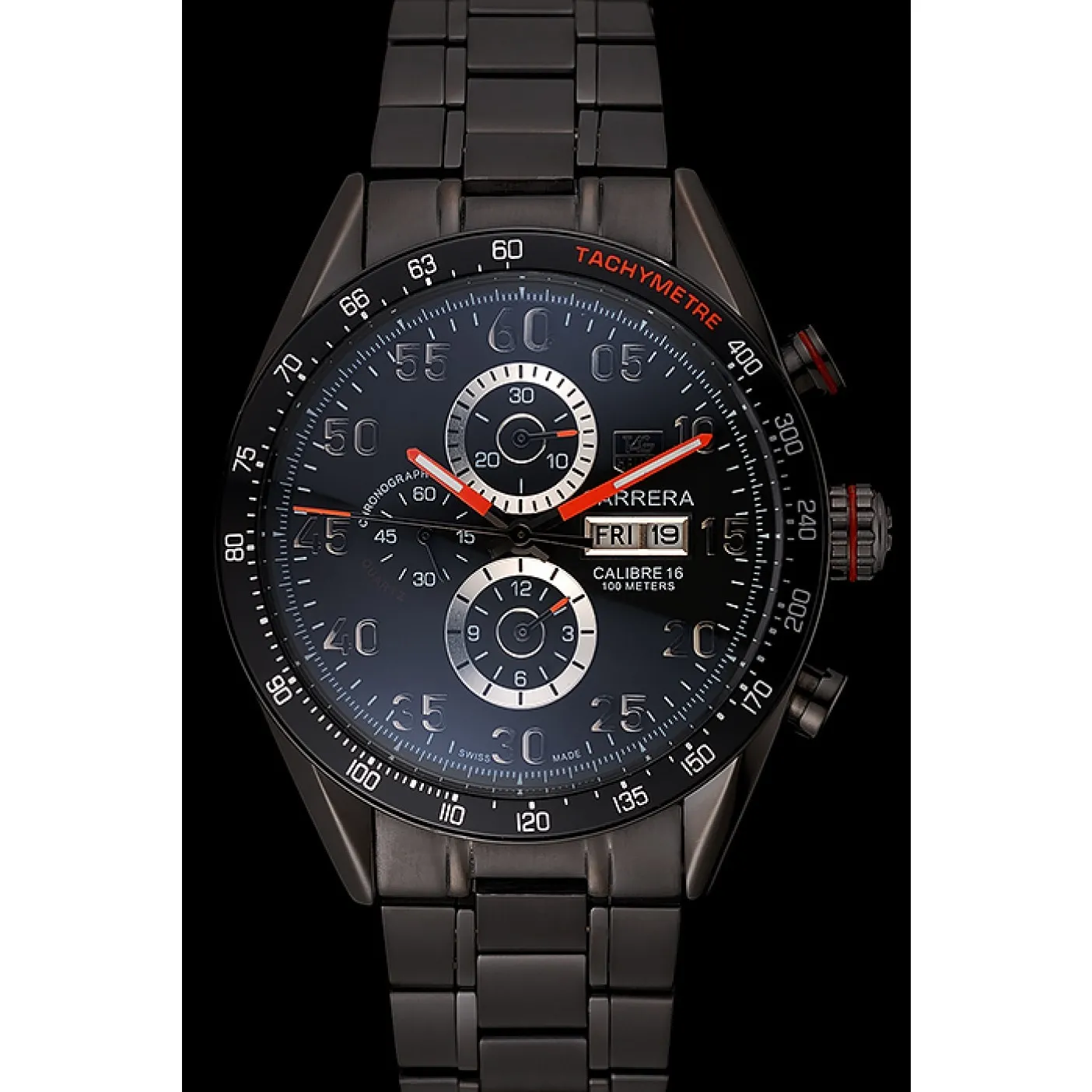 RepTime Watches Tag Heuer Carrera Ion Plated Stainless Steel Bracelet Black Dial 801445 0117