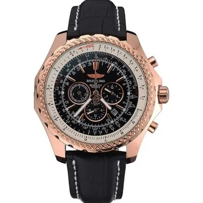 RepTime Watches Breitling Bentley Motors Speed Gold Case Black Dial Black Leather Bracelet 622232 0117