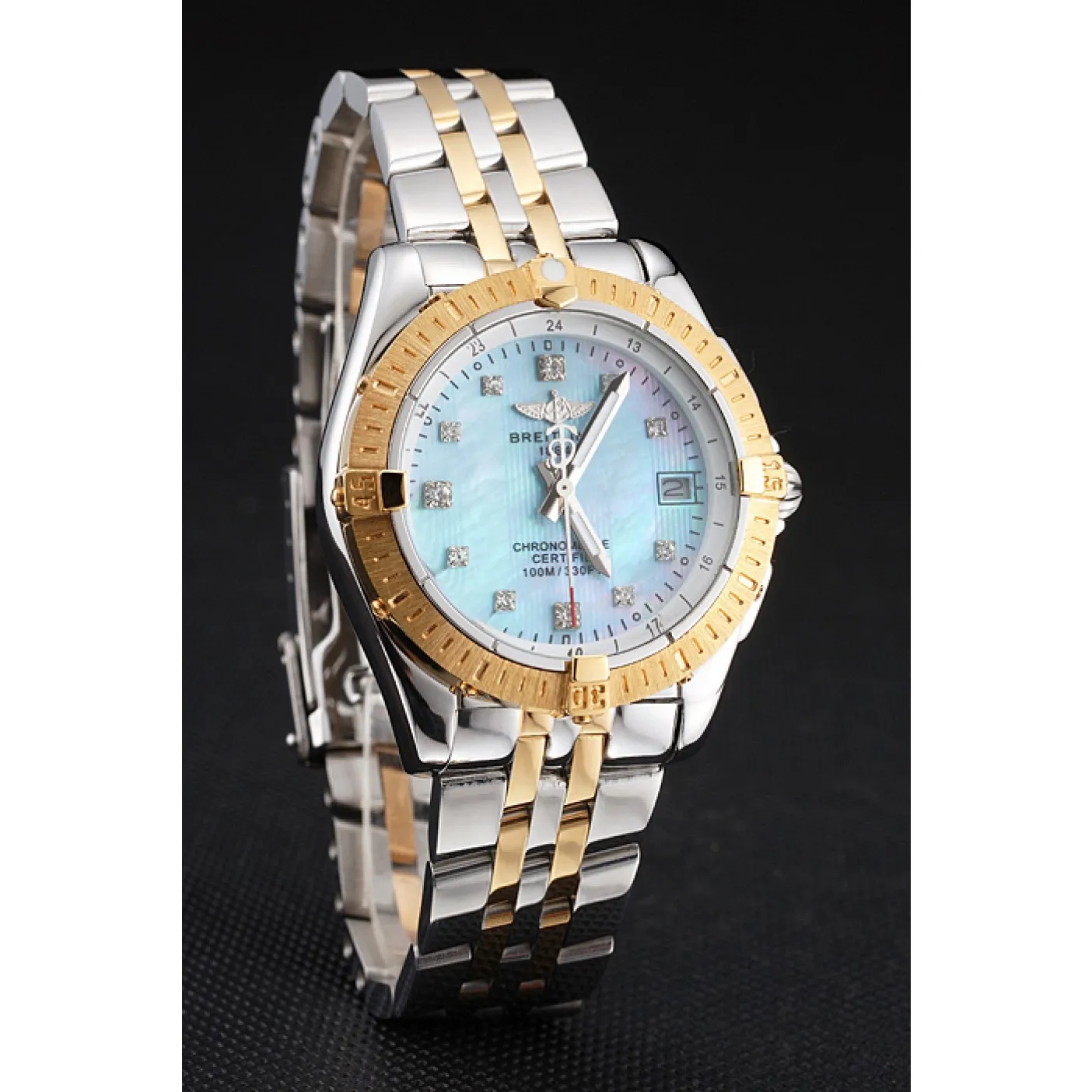 RepTime Watches Breitling Colt Lady Light Blue Dial Diamond Hour Marks Gold Bezel Stainless Steel Case Two Tone Bracelet 0115