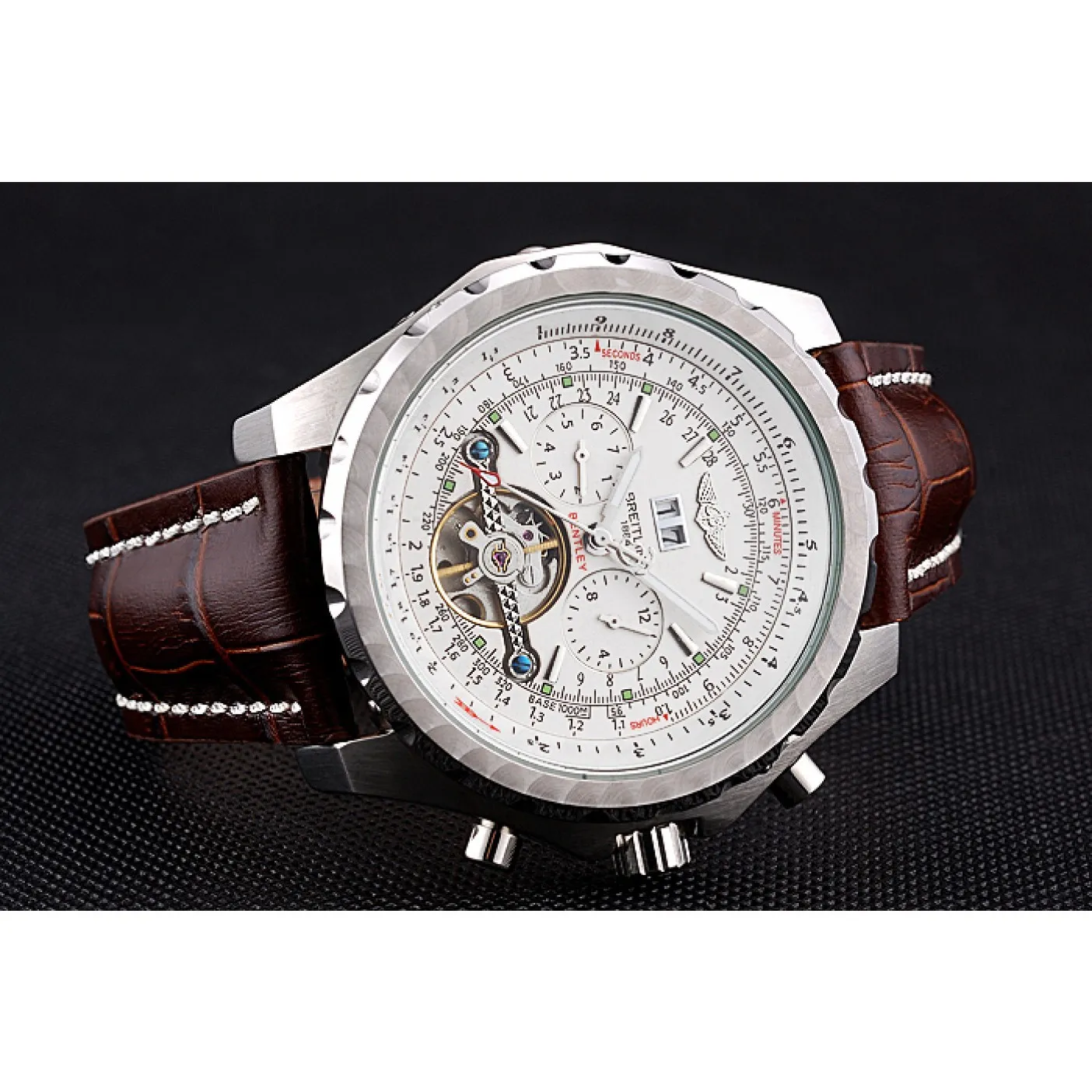 RepTime Watches Breitling Bentley Mulliner Tourbillon White Dial Stainless Steel Case Brown Leather Strap 622729 0115