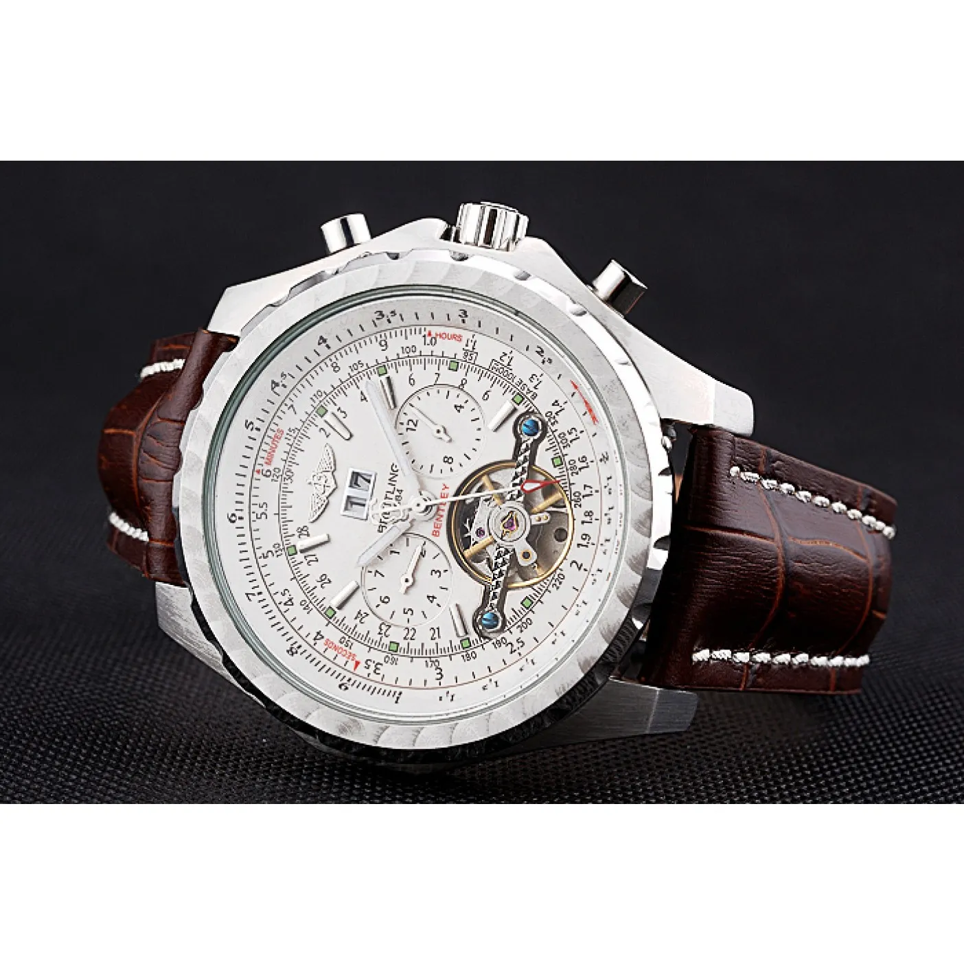 RepTime Watches Breitling Bentley Mulliner Tourbillon White Dial Stainless Steel Case Brown Leather Strap 622729 0115