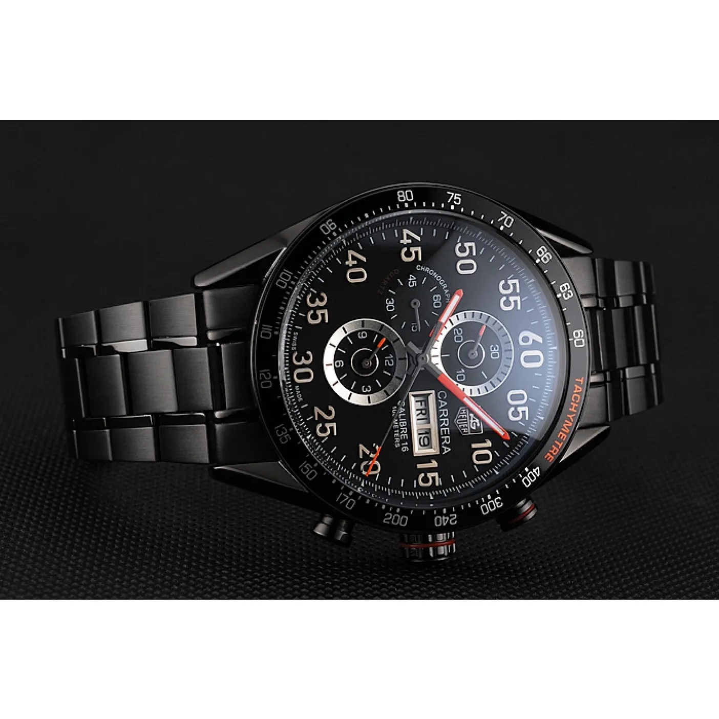 RepTime Watches Tag Heuer Carrera Ion Plated Stainless Steel Bracelet Black Dial 801445 0117