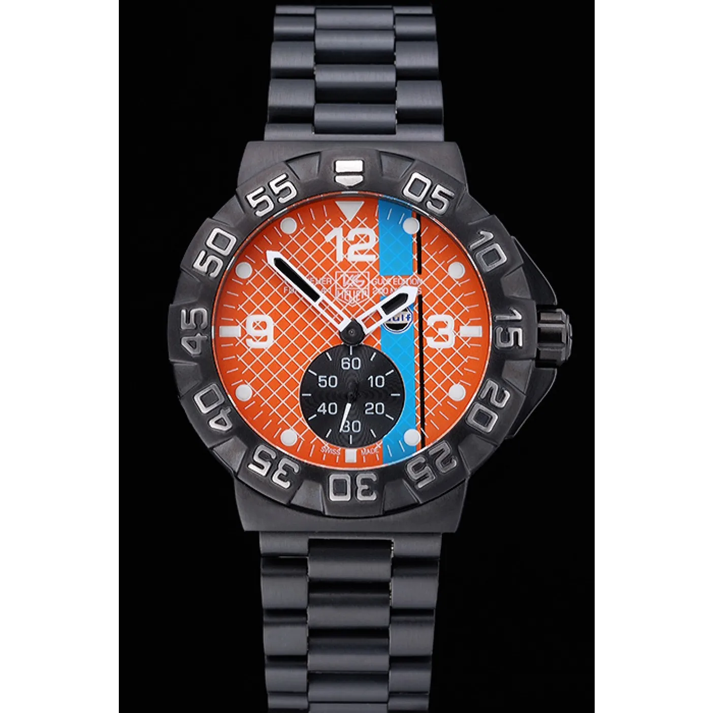 RepTime Watches Tag Heuer Formula One Special Gulf Edition Orange And Blue Dial Ion Plated Steinless Steel Bracelet 622291 0119