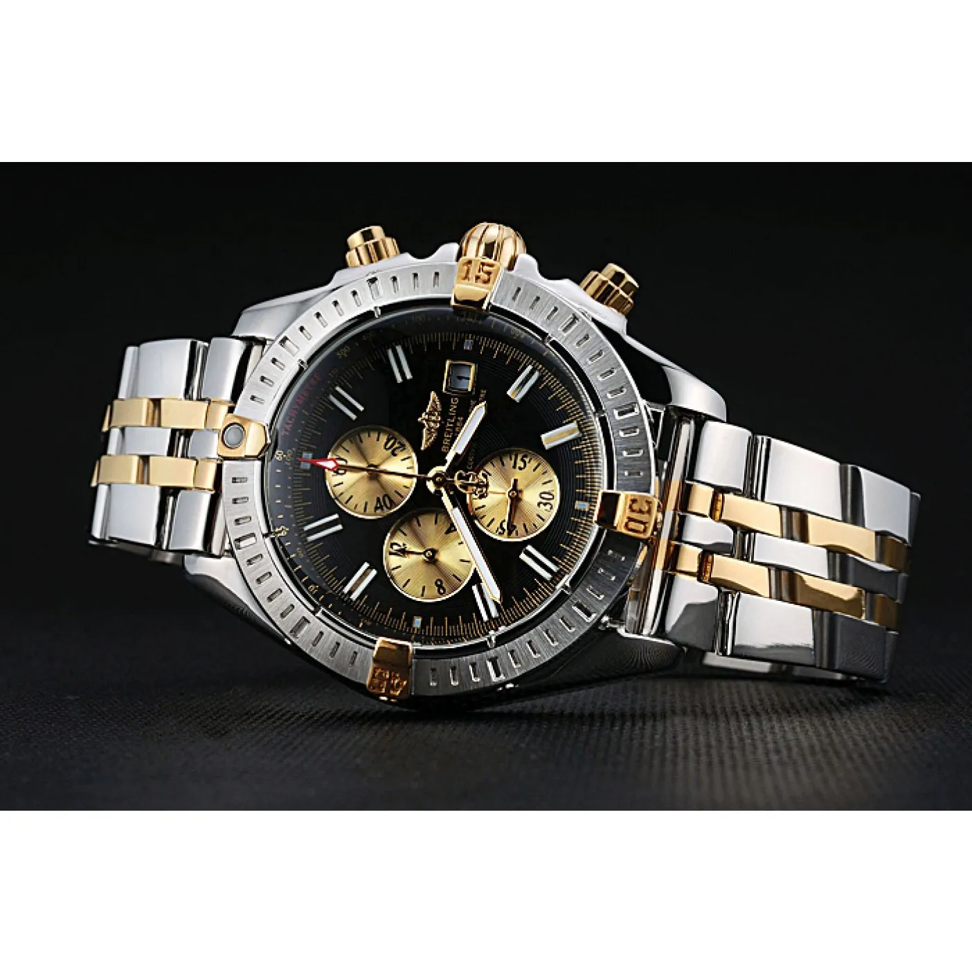 RepTime Watches Breitling Chronomat Black Dial Stainless Steel And Gold Bracelet 622429 0115