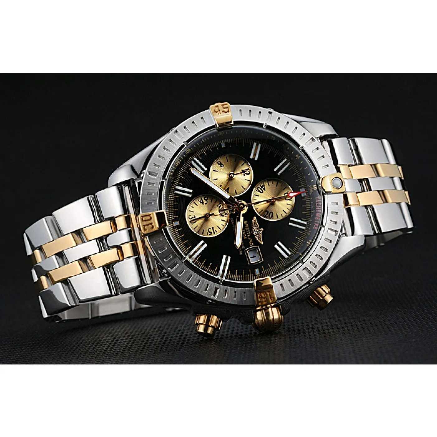 RepTime Watches Breitling Chronomat Black Dial Stainless Steel And Gold Bracelet 622429 0115