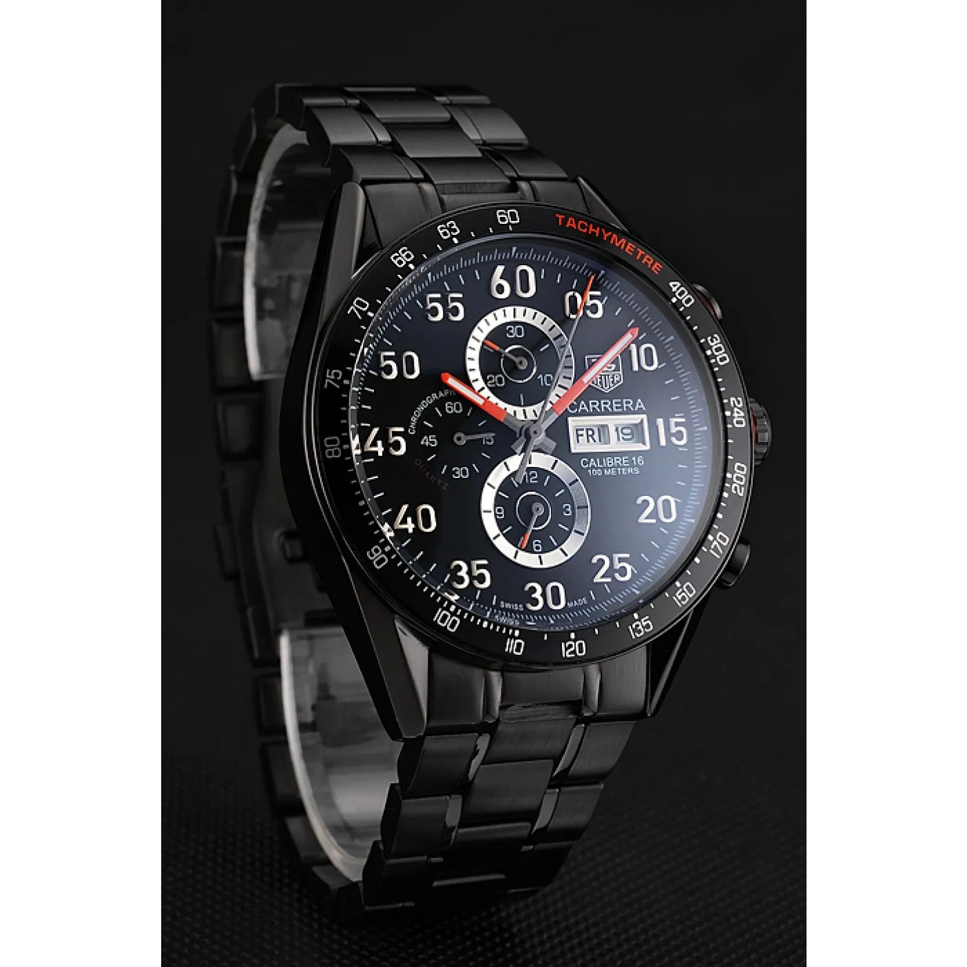 RepTime Watches Tag Heuer Carrera Ion Plated Stainless Steel Bracelet Black Dial 801445 0117