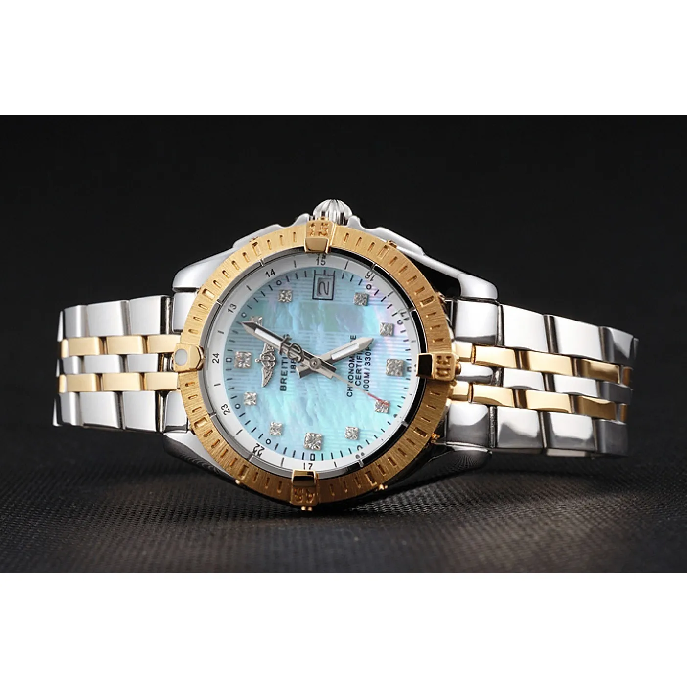 RepTime Watches Breitling Colt Lady Light Blue Dial Diamond Hour Marks Gold Bezel Stainless Steel Case Two Tone Bracelet 0115