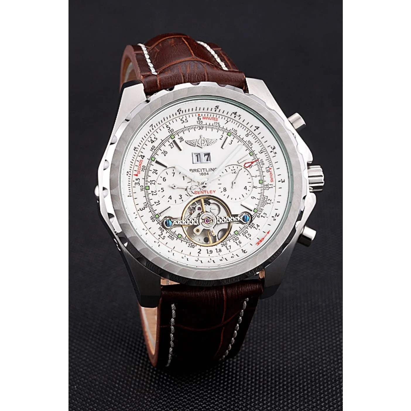 RepTime Watches Breitling Bentley Mulliner Tourbillon White Dial Stainless Steel Case Brown Leather Strap 622729 0115