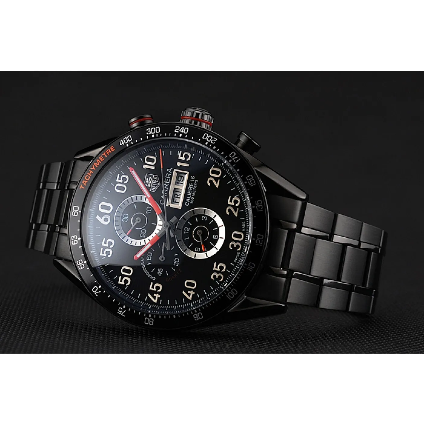 RepTime Watches Tag Heuer Carrera Ion Plated Stainless Steel Bracelet Black Dial 801445 0117