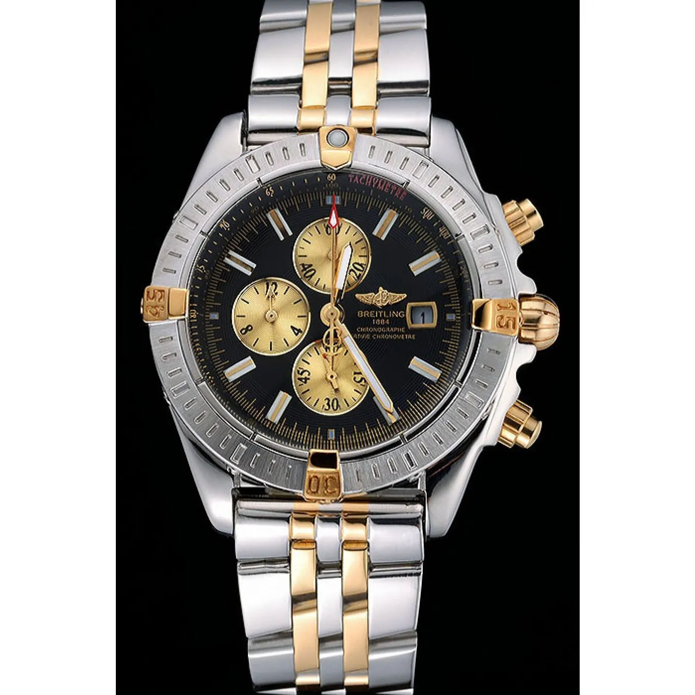 RepTime Watches Breitling Chronomat Black Dial Stainless Steel And Gold Bracelet 622429 0115