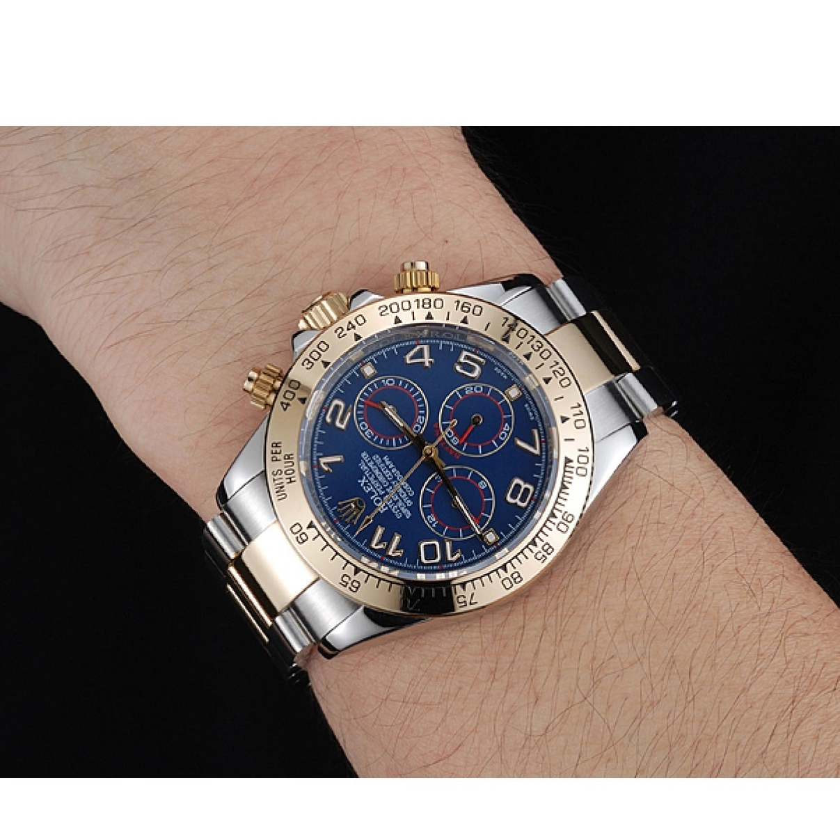 RepTime Watches 0209 Rolex Cosmograph Daytona Blue Dial Two Tone Stainless Steel Bracelet 1454246