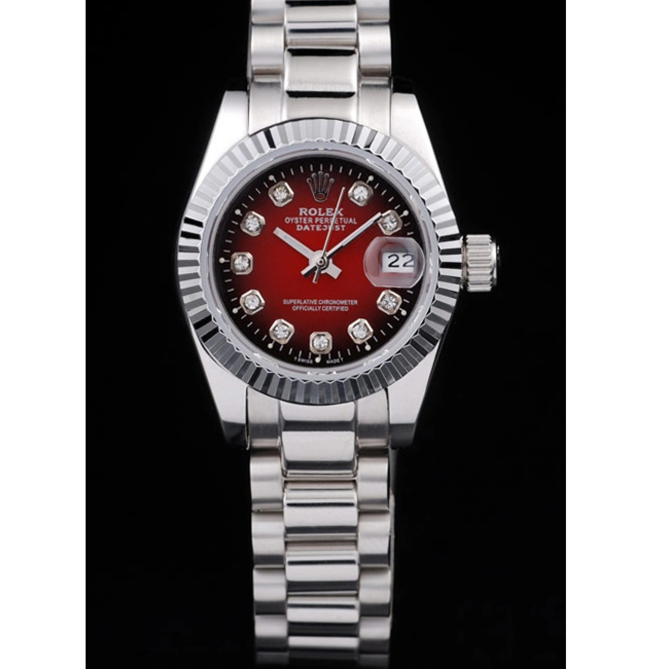 RepTime Watches 0216 Rolex Datejust Polished Stainless Steel Two Tone Red Dial