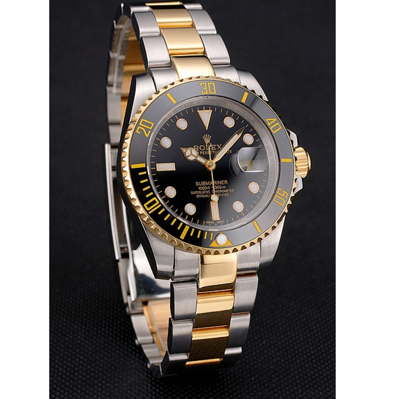 RepTime Watches 0209 Swiss Rolex Submariner Black Dial And Bezel Two Tone Steel Gold Bracelet