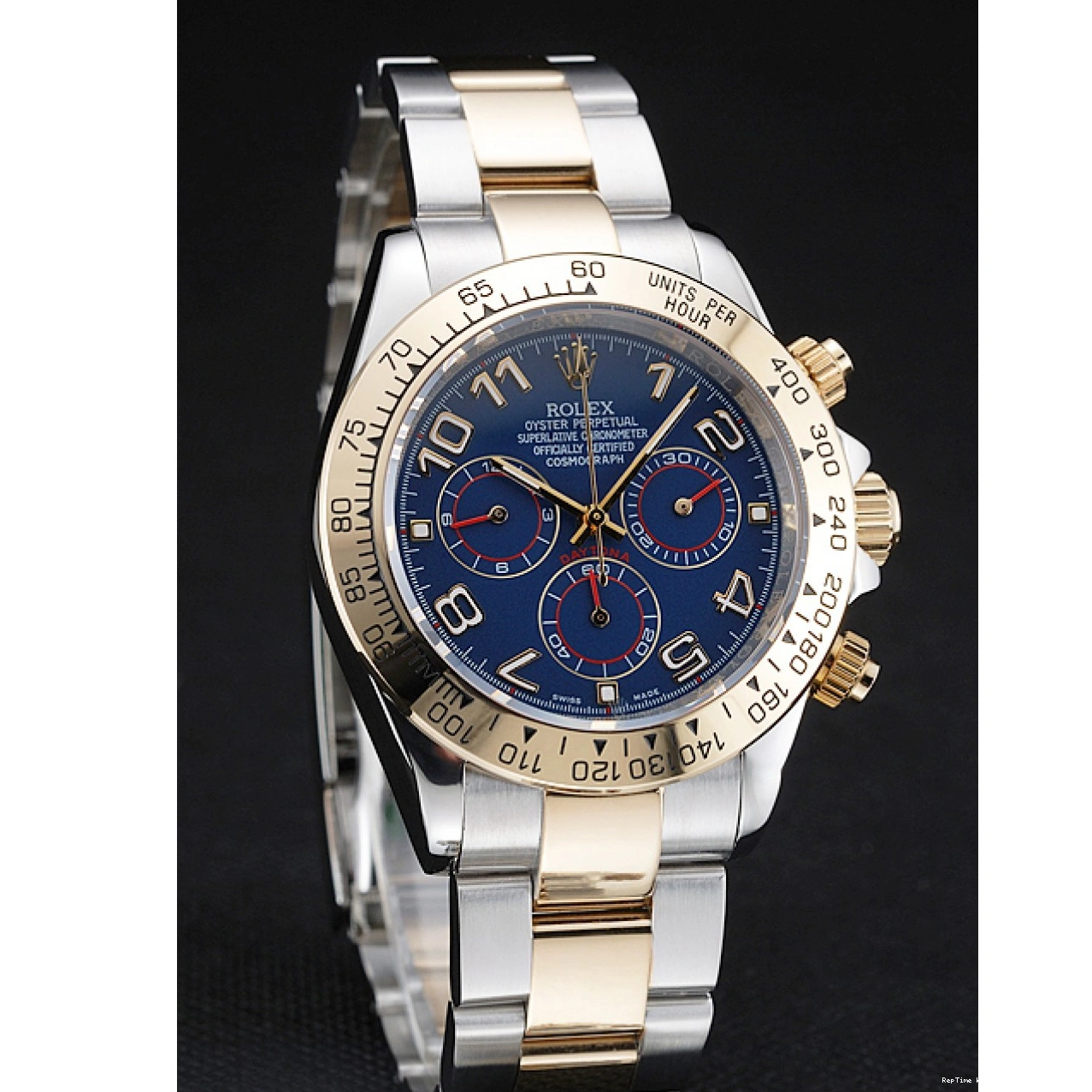 RepTime Watches 0215 Rolex Cosmograph Daytona Blue Dial Two Tone Stainless Steel Bracelet 1454246