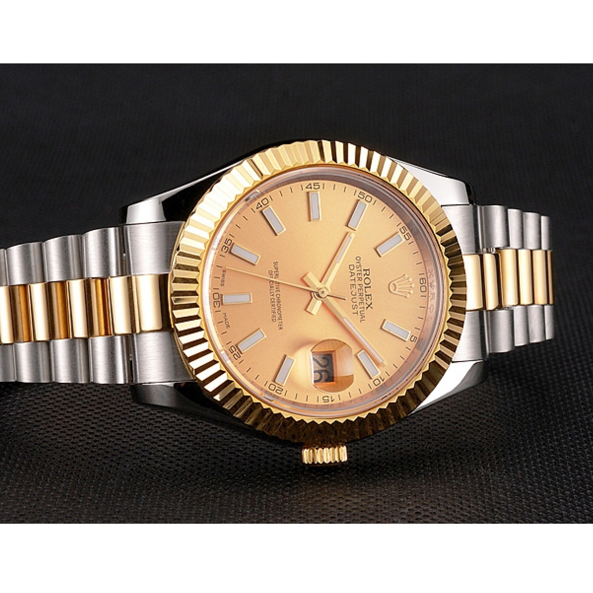 RepTime Watches 0226 Swiss Rolex Datejust Gold Dial Gold Bezel Stainless Steel Case Two Tone Bracelet