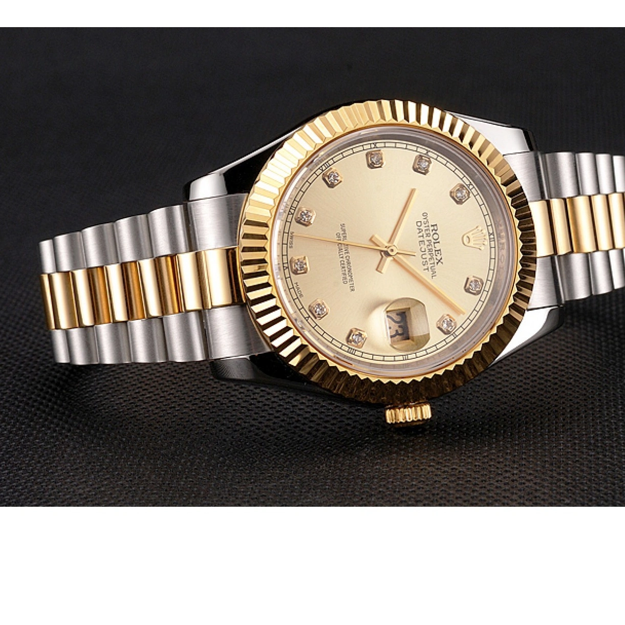 RepTime Watches 0225 Swiss Rolex Datejust Gold Dial And Bezel Stainless Steel Case Two Tone Bracelet