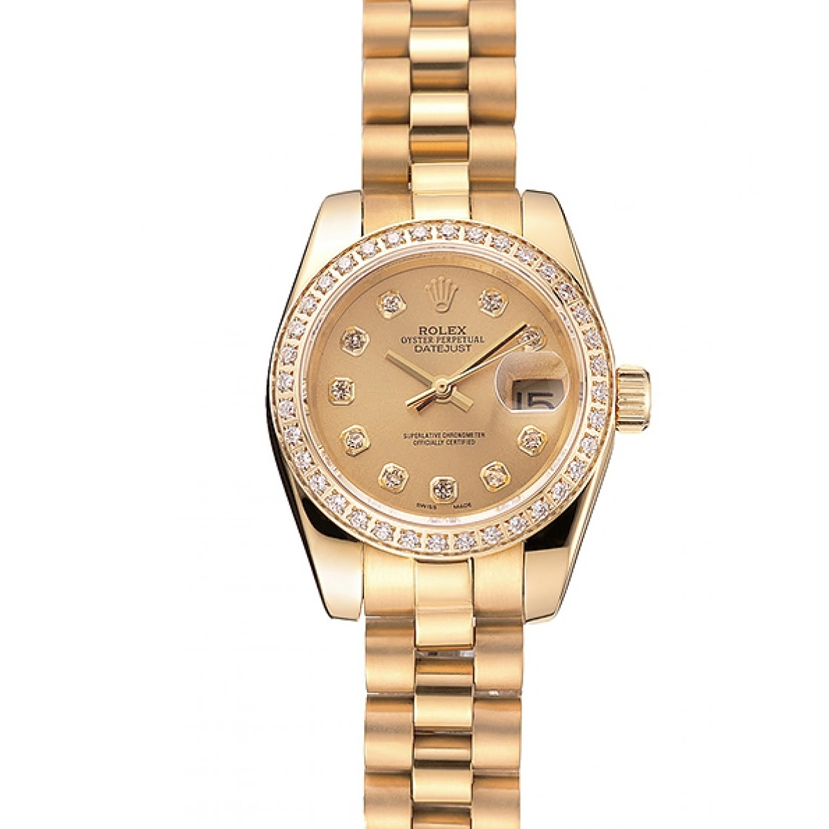 RepTime Watches 0211 Swiss Rolex Lady-Datejust Champagne Dial Diamond Bezel Gold Bracelet 1454095