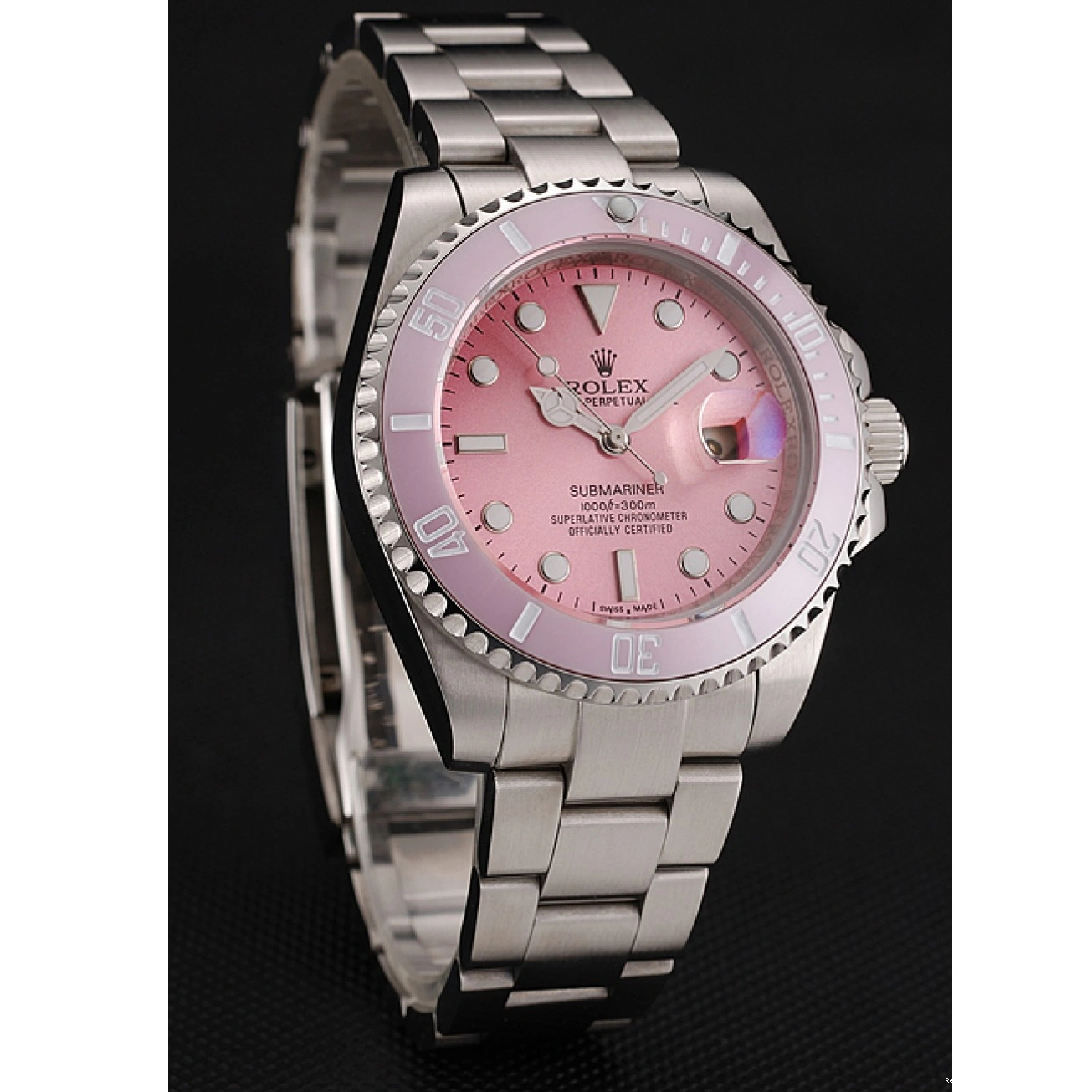 RepTime Watches 0225 Swiss Rolex Submariner Pink Dial Pink Bezel Stainless Steel Bracelet 1453980