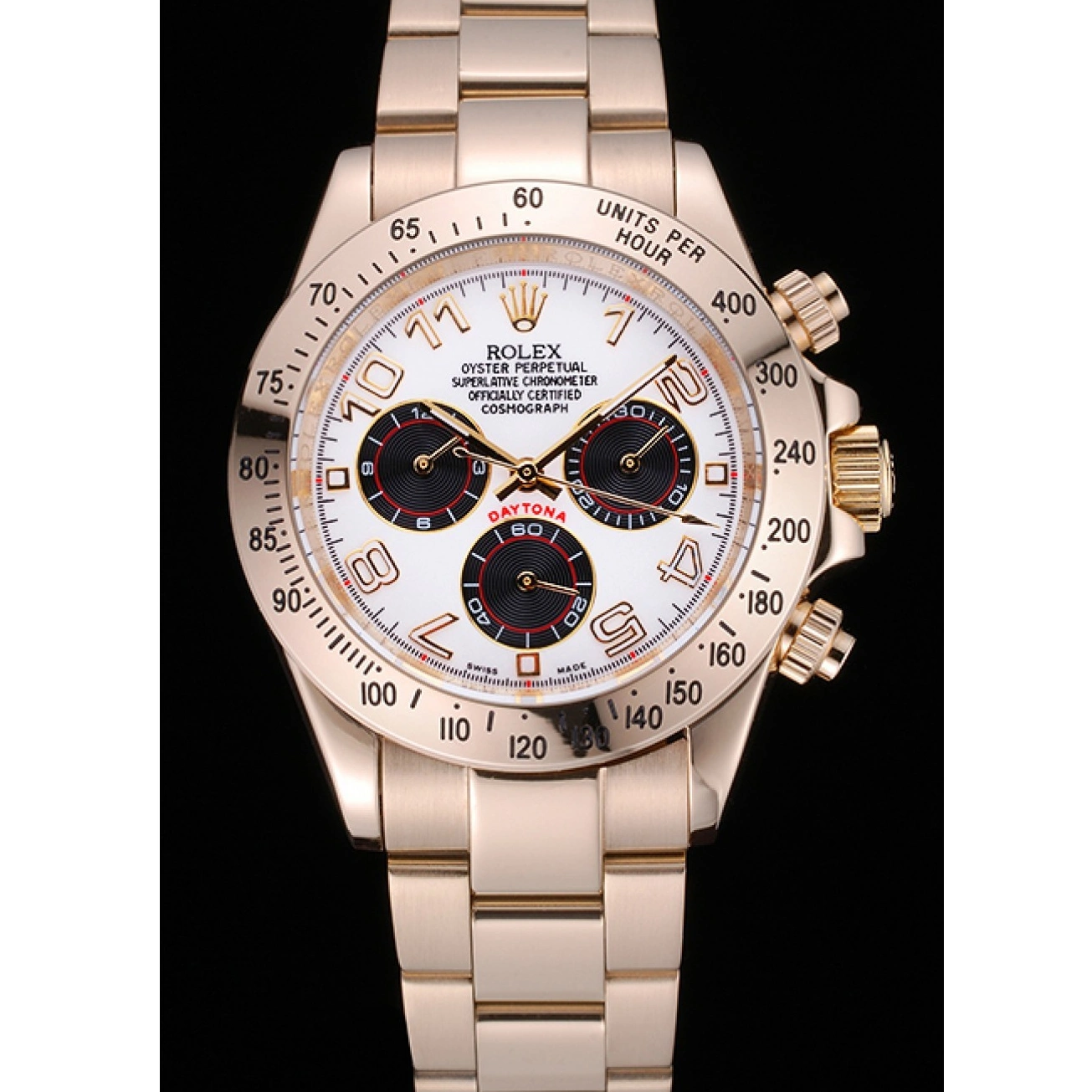 RepTime Watches 0226 Rolex Cosmograph Daytona White with Black Subdials Gold Bracelet 622548