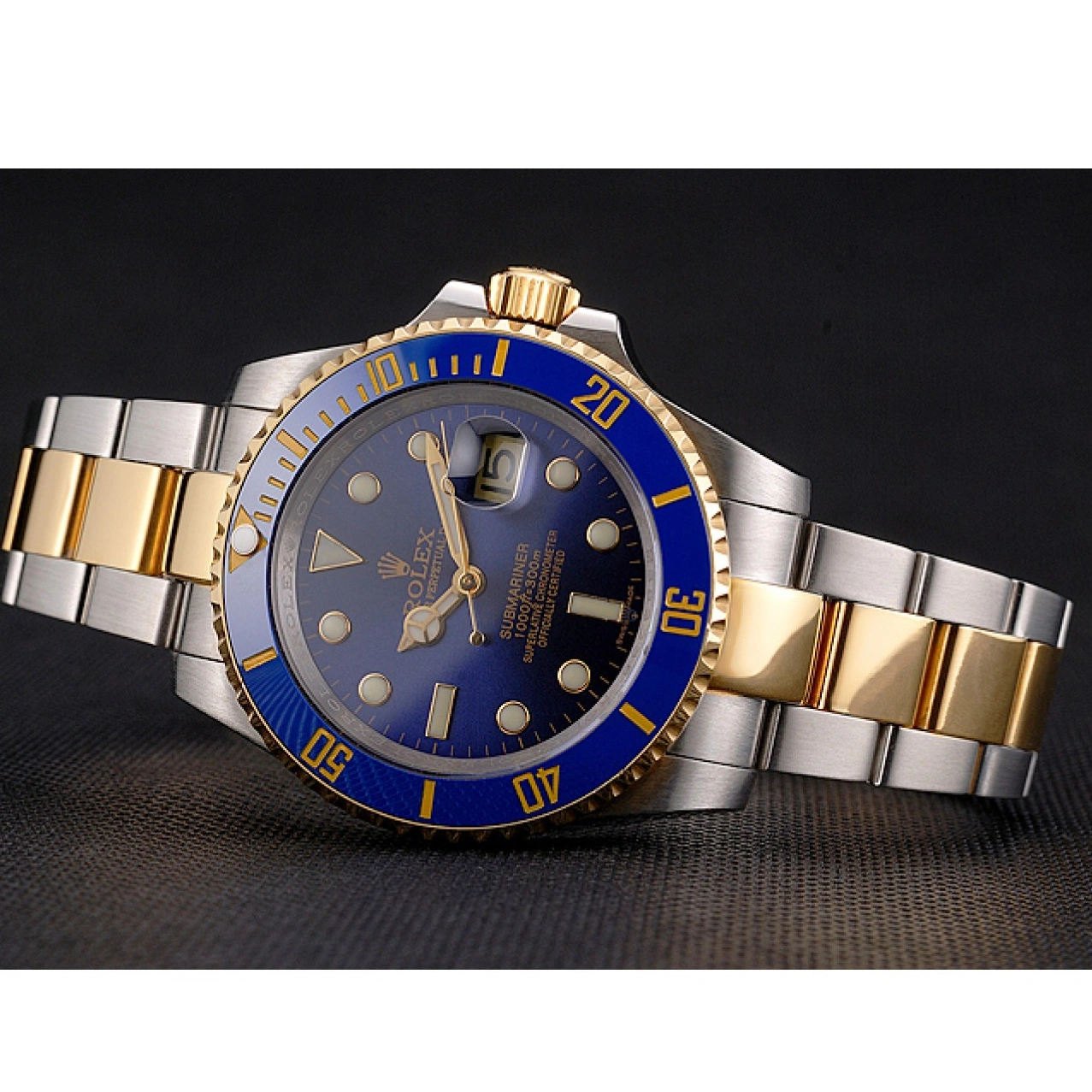 RepTime Watches 0226 Swiss Rolex Submariner Blue Dial And Bezel Two Tone Steel Gold Bracelet