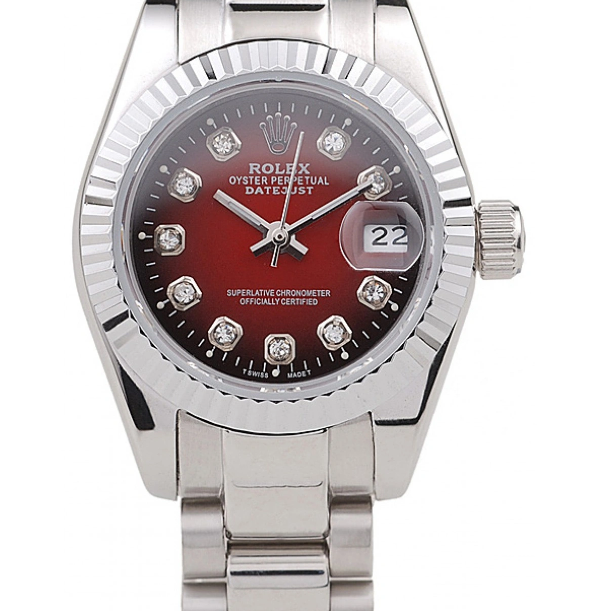 RepTime Watches 0216 Rolex Datejust Polished Stainless Steel Two Tone Red Dial