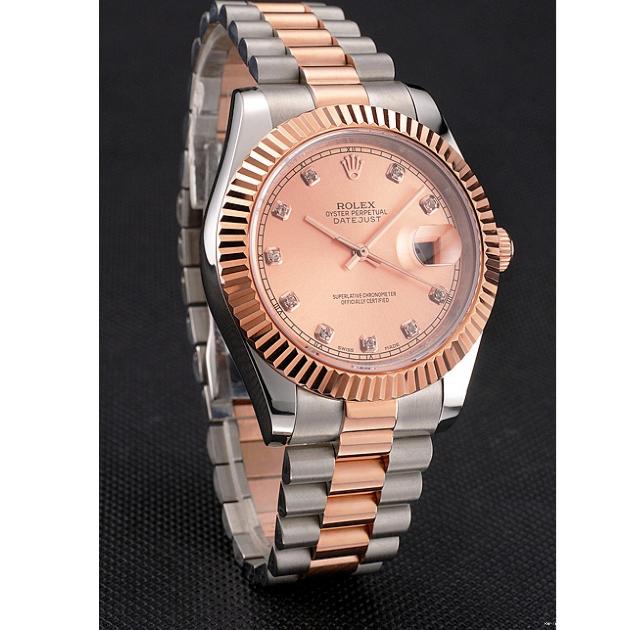 RepTime Watches 0223 Swiss Rolex Datejust Rose Gold Dial And Bezel Stainless Steel Case Two Tone Bracelet