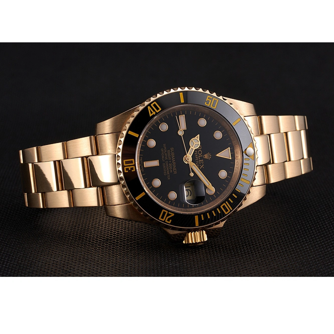 RepTime Watches 0228 Swiss Rolex Submariner Black Dial Black Bezel Yellow Gold Case And Bracelet