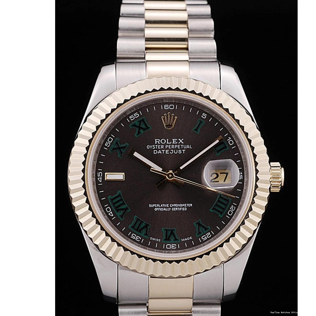 RepTime Watches 0212 Rolex DateJust Gold Ribbed Pattern Bezel Brown Dial