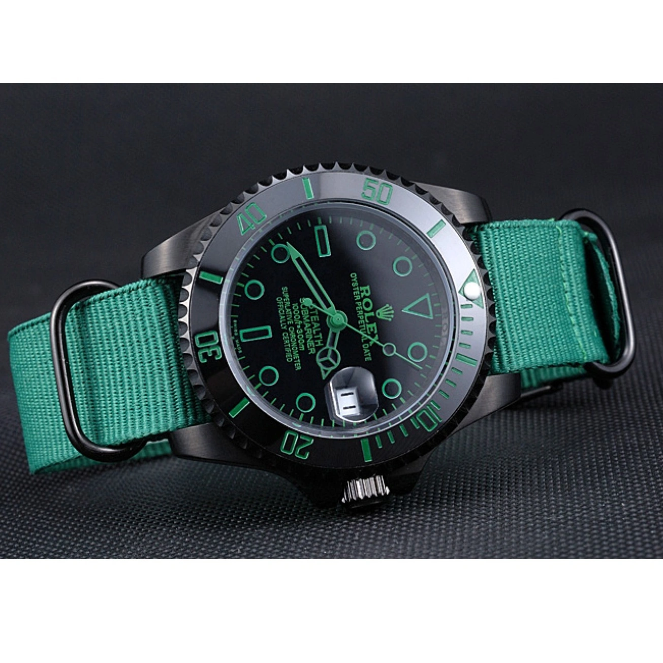 RepTime Watches 0226 Rolex Stealth Submariner Green Nylon Strap 622009