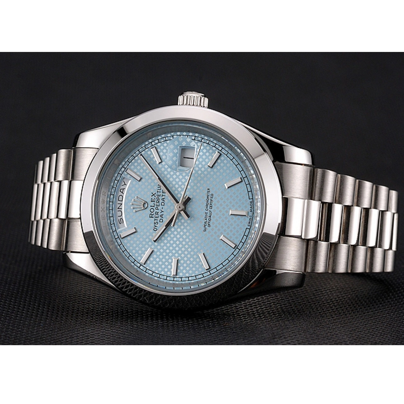 RepTime Watches 0221 Rolex Day Date 40 Ice Blue Dial Stainless Steel Case And Bracelet