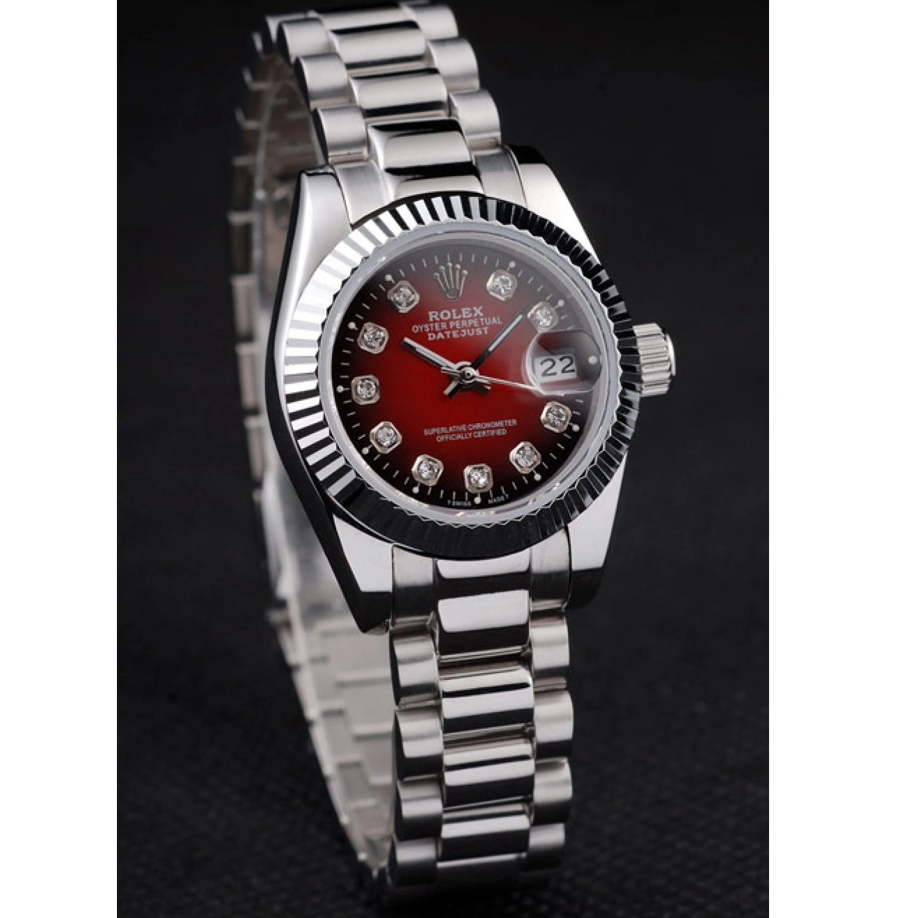 RepTime Watches 0216 Rolex Datejust Polished Stainless Steel Two Tone Red Dial