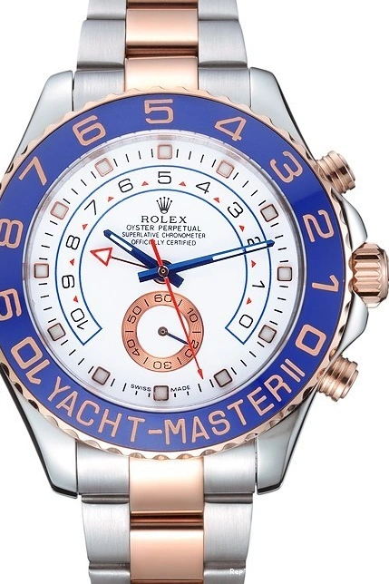 RepTime Watches 0214 Rolex Yacht-Master II White Dial Blue Bezel Stainless Steel and Rose Gold Bracelet 622270