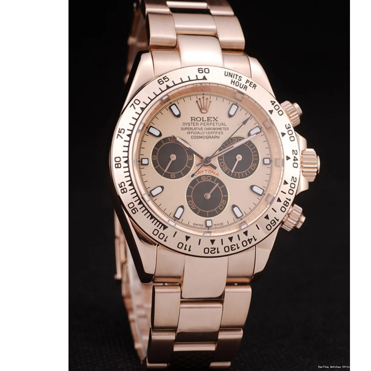 RepTime Watches 0218 Rolex Daytona Rose Gold Plated Stainless Steel Bezel Rose Gold Dial