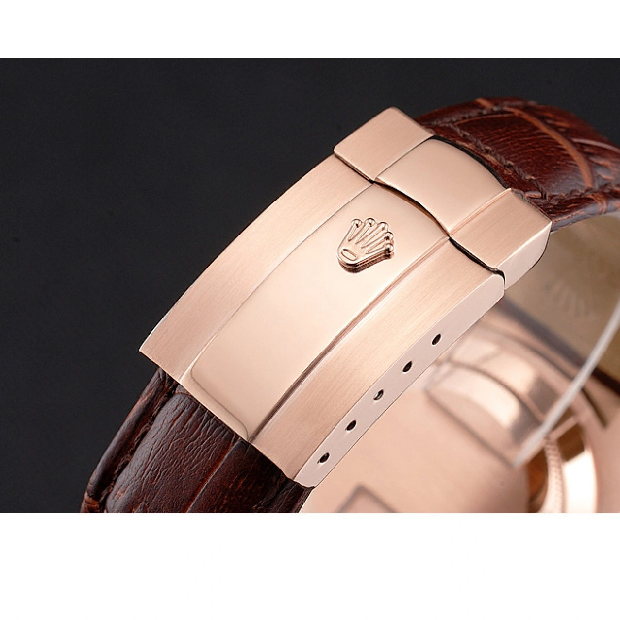 RepTime Watches 0218 Rolex Sky Dweller Brown Dial Rose Gold Case Brown Leather Strap