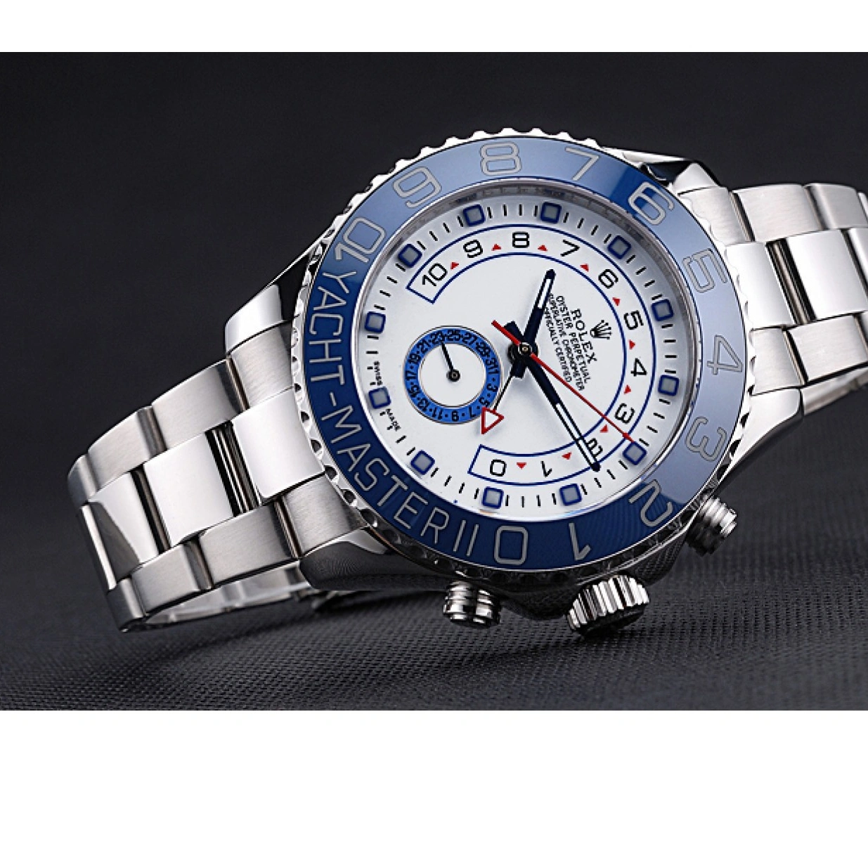 RepTime Watches 0220 Rolex Yacht Master II White Dial Blue Bezel Stainless Steel Bracelet 622269