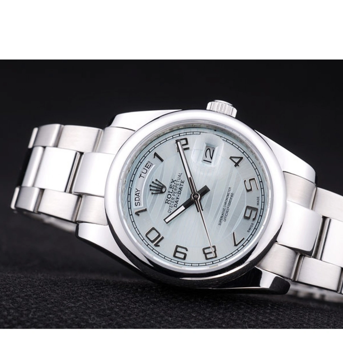 RepTime Watches 0211 Rolex DayDate Polished Silver Bezel White Dial 7470