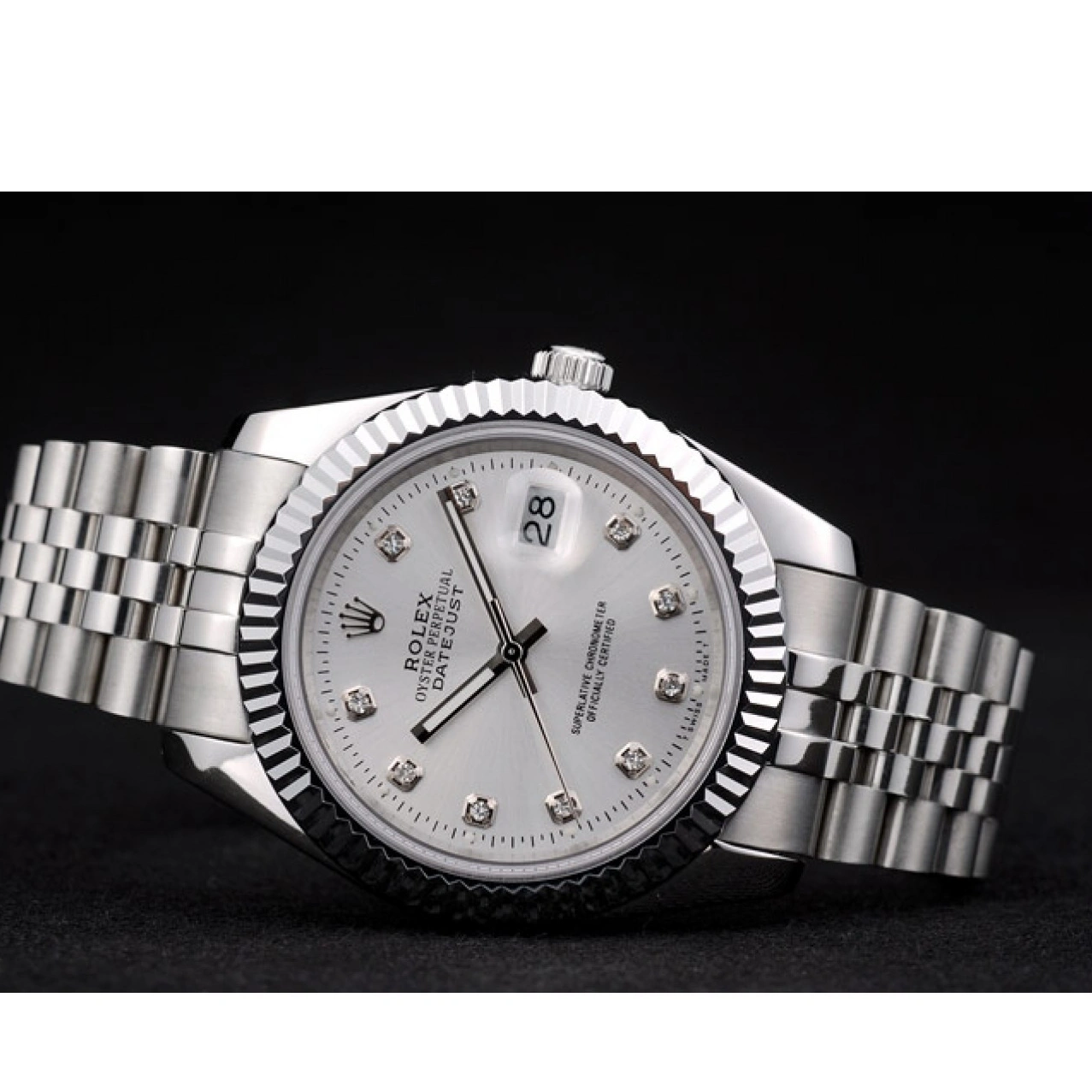 RepTime Watches 0224 Rolex DateJust Stainless Steel Ribbed Bezel Silver Dial 41977