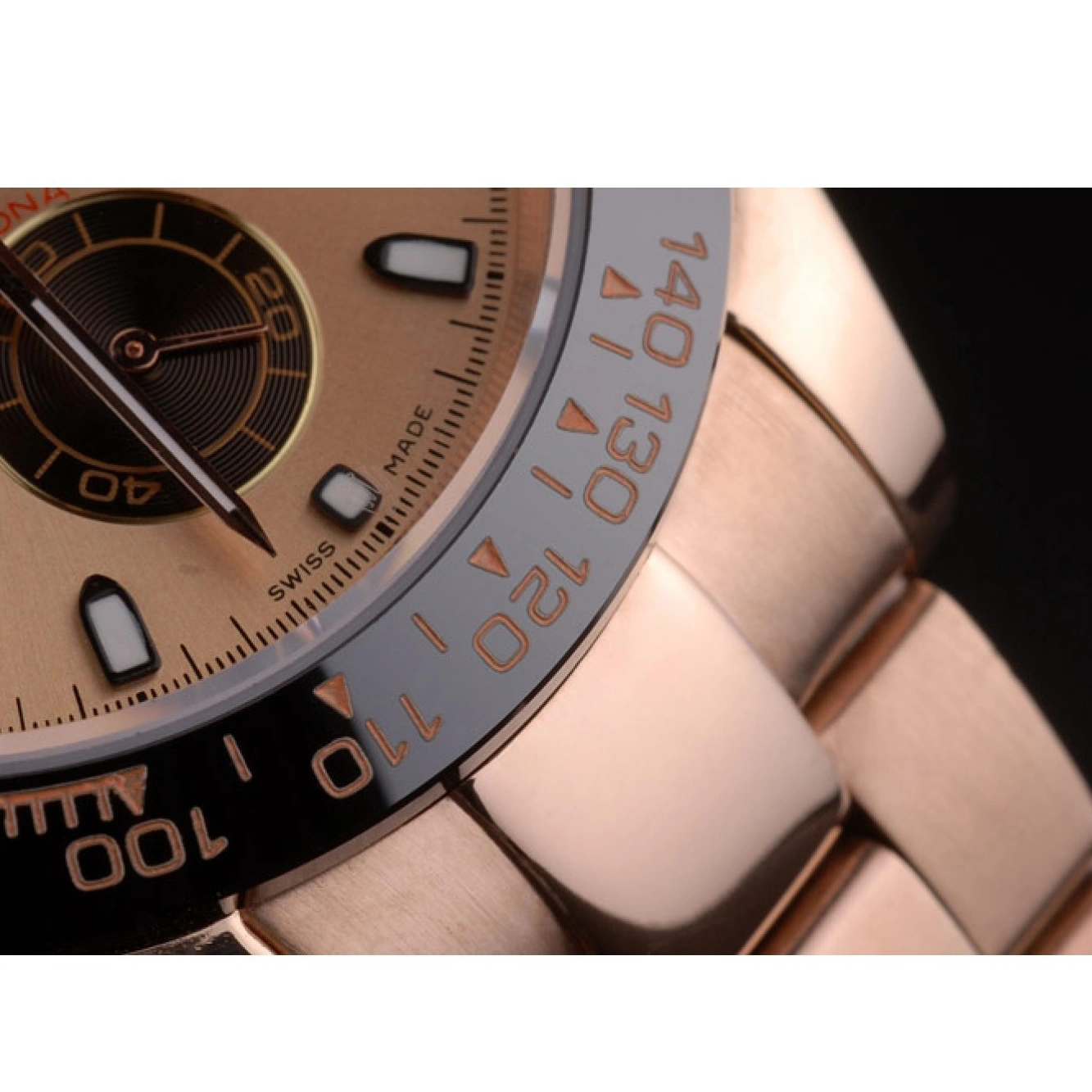 RepTime Watches 0216 Rolex Daytona Ion Plated Tachymeter Rose Gold Strap Rose Gold Dial 80244