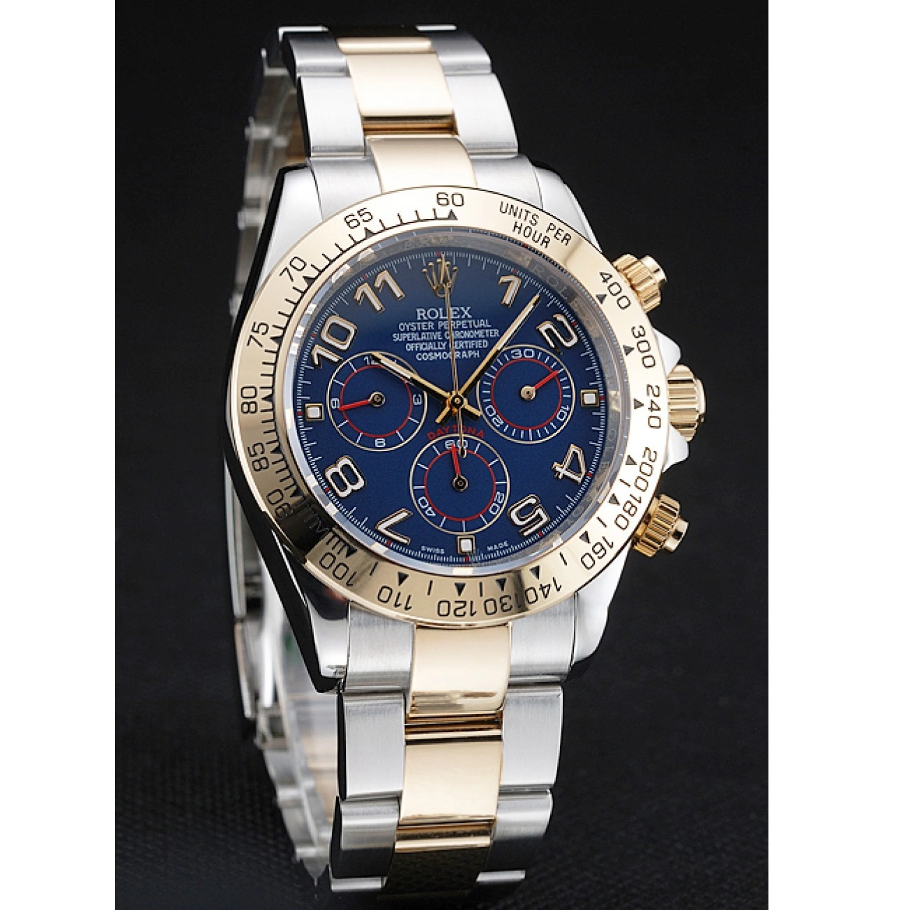 RepTime Watches 0209 Rolex Cosmograph Daytona Blue Dial Two Tone Stainless Steel Bracelet 1454246