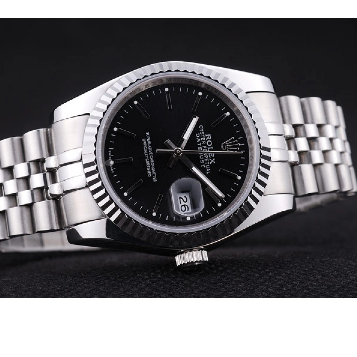 RepTime Watches 0208 Rolex Datejust Black Dial Diamonds Ribbed Bezel 7456