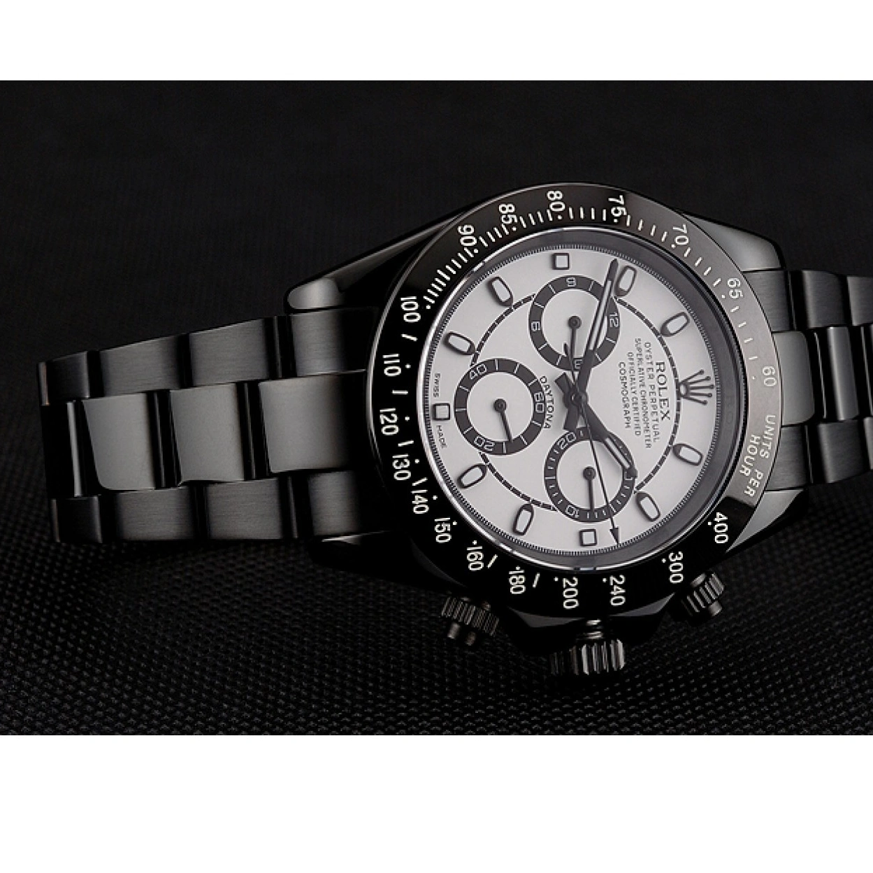 RepTime Watches 0217 Rolex Daytona Midnight White Dial Black Staineless Steel Bracelet 1454021