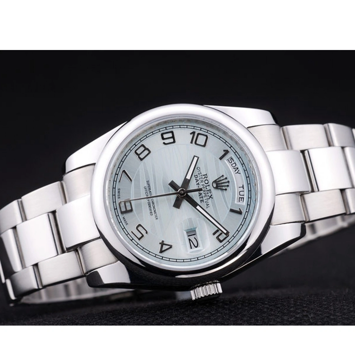 RepTime Watches 0215 Rolex DayDate Polished Silver Bezel White Dial 7470