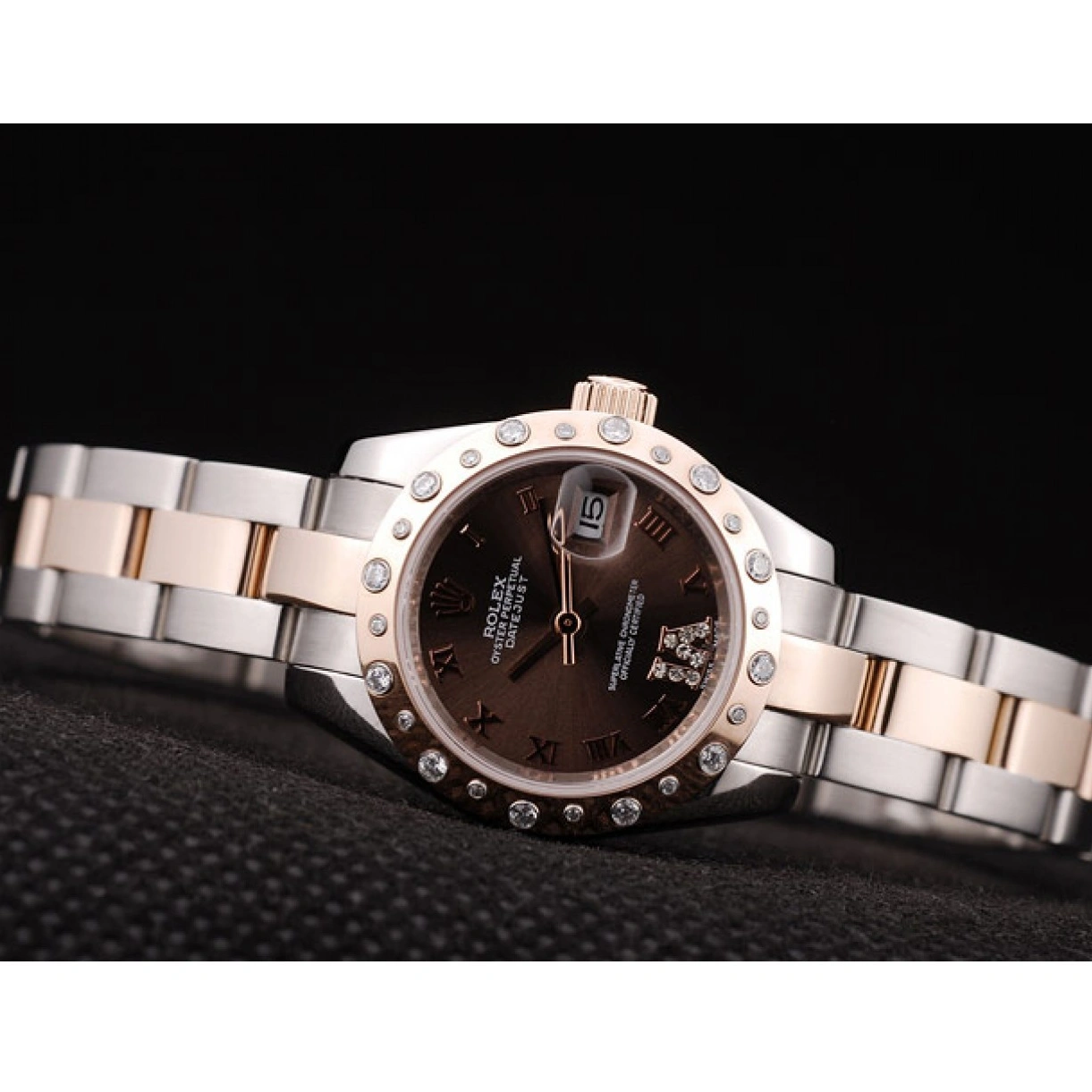 RepTime Watches 0215 Rolex DateJust Brushed Stainless Steel Case Brown Dial Diamond Plated